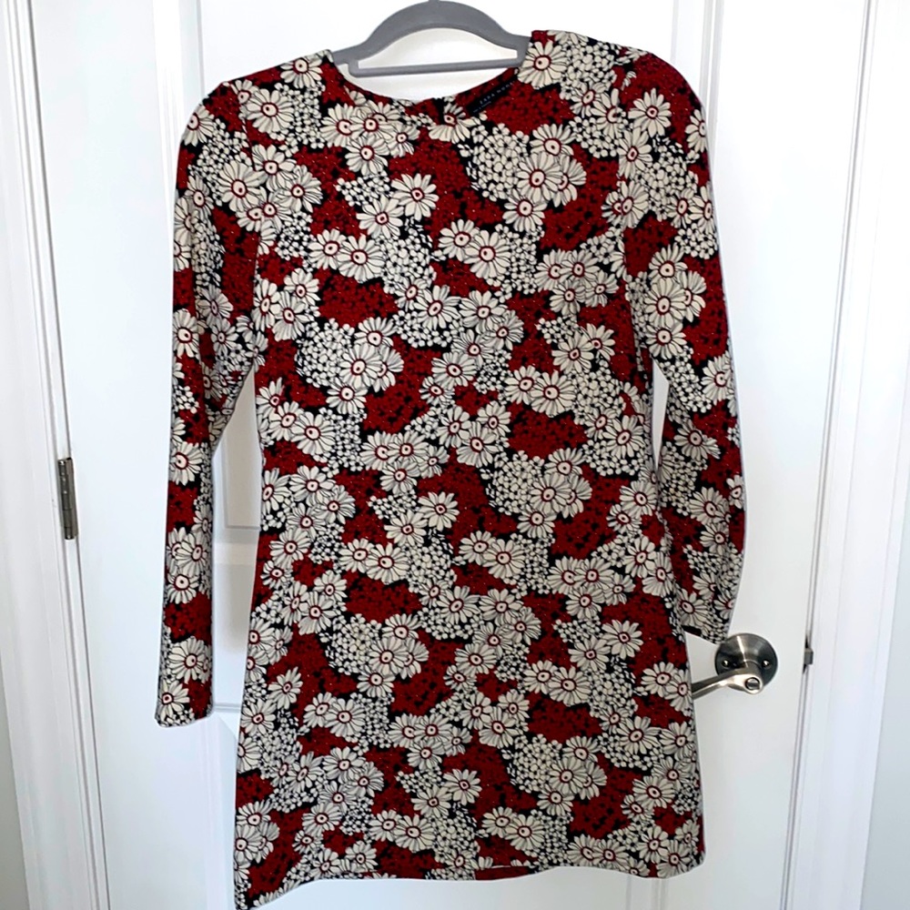 Zara Red Floral Daisy Long Sleeve Mini Dress